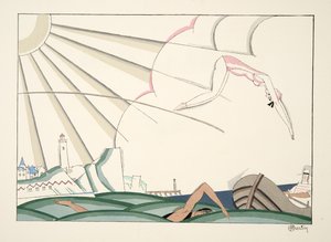 スポーツ＆エンターテイメント、パブのBain de Mer。 1914（ステンシルプリント）