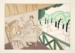 スポーツ＆エンターテイメント、パブからのテニス。 1914（ステンシルプリント） 作： Charles Martin