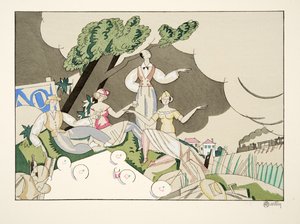 スポーツ＆エンターテイメント、パブからのピクニック。 1914（ステンシルプリント）