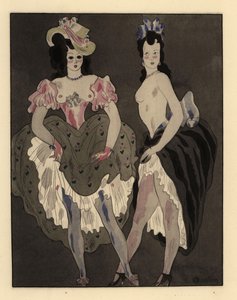ペチコートとボンネットを着た半裸の娼婦2人。 作： Charles Martin