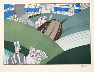 スポーツ＆エンターテイメント、パブからのウォーターシュート。 1914（ステンシルプリント）
