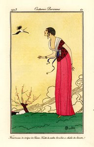 クローシュハット、シースドレス、サテントップの女性 作： Charles Martin