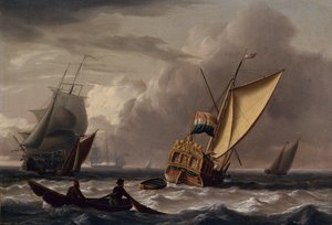 オランダのアドミラルティ ヨットとその他の海運 (パネルに油彩) 作： Charles Martin Powell