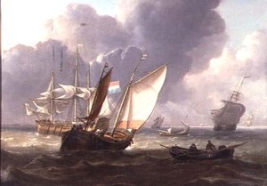 うねりの中のオランダの3名様と小型船 作： Charles Martin Powell