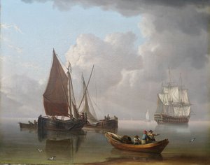 沖合に停泊する海運 1800年頃 油彩・カンヴァス 作： Charles Martin Powell