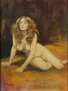 横たわっている女性の裸体、c。 1895年。 作： Charles Maurin