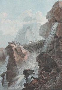 Gelten 川の滝の眺め、1785 年。 作： Charles Melchior Descourtis