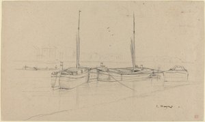 マストと川のボート 作： Charles Meryon