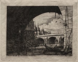 パリのエッチング: ノートルダム橋のアーチ 作： Charles Meryon