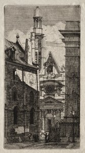 パリのエッチング：マウントの聖シュテファン教会、1852年。 作： Charles Meryon