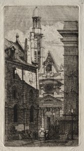 パリのエッチング：マウントの聖シュテファン教会、1852年。 作： Charles Meryon