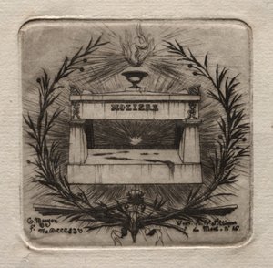 パリのエッチング：ペールラシェーズ墓地のモリエールの墓、1854年。 作： Charles Meryon