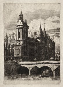 パリのエッチング：時計塔、1852年。 作： Charles Meryon