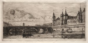 パリのエッチング：交換橋、1854年。 作： Charles Meryon