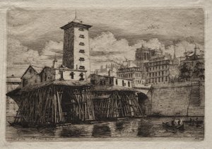 パリのエッチング: ノートルダムのポンプ 作： Charles Meryon
