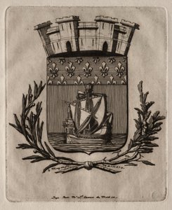 パリのエッチング：1854年、パリ市の象徴的な武器。 作： Charles Meryon
