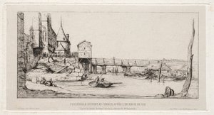1621年、1860年の火災後、歩道橋はパリの交換橋を一時的に交換しました。 作： Charles Meryon