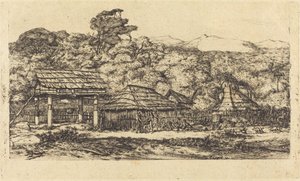 1845年、バンクス島のアカロアにある原住民の穀倉と住居 (1845年、バンクス半島のアカロアにある原住民の納屋と小屋) 作： Charles Meryon