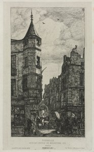 小塔のある家、No. 22、エコール・ド・メデシン通り、パリ、（マラーの小塔と呼ばれる） 作： Charles Meryon