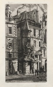 パリ、ティセランドリー通り、小塔のある家 作： Charles Meryon