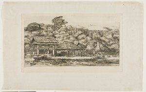 バンクス半島、アカロアの先住民の納屋と小屋（1845年 作： Charles Meryon