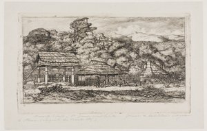 バンクス半島、アカロアの先住民の納屋と小屋（1845年 作： Charles Meryon