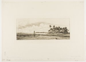 オセアニア：釣り、ウエアまたはウォリスグループのヤシの木のある島の近く、1845 作： Charles Meryon