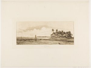 オセアニア漁業、ウイア群またはウォリス群におけるヤシの木のある島々付近、1845年 作： Charles Meryon