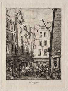 パリ、市場近くのピルエット通り 作： Charles Meryon
