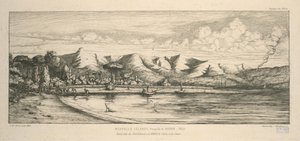 バンクス半島、チャコール・ヘッドランド、アカロア、地引き網漁、「Etchings of the Pacific」のイラスト 作： Charles Meryon