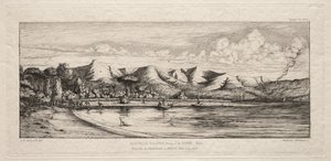 1845年、バンクス半島、アカロア、チャコール・バーナーズ・ポイント沖のセーヌ釣り 作： Charles Meryon