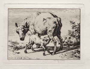羊2頭の羊、1850年。 作： Charles Meryon