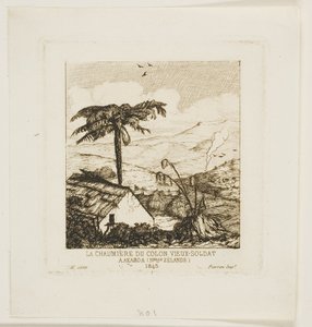 老兵の茅葺きコテージ、アカロア、1845年 作： Charles Meryon