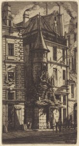 Rue de la Tixéranderie、パリの小塔 (パリ、織工通り、小塔のある家) 作： Charles Meryon