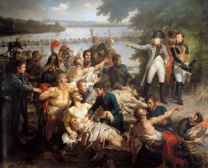1809年5月23日、エスリングの戦い後のナポレオンのロバウ島への帰還 作： Charles Meynier