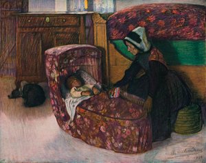 「母と子、インテリア ヴァンデーン」、1900 年 作： Charles Milcendeau