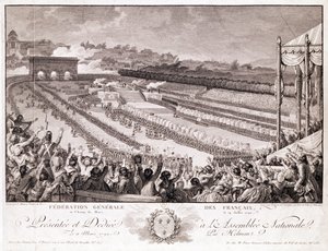 1790年7月14日、18世紀後半のシャンドマルスでのフェスティバルオブフェデレーション（イジドールスタニスラスヘルマン（1743-1809）による彫刻） 作： Charles Monnet