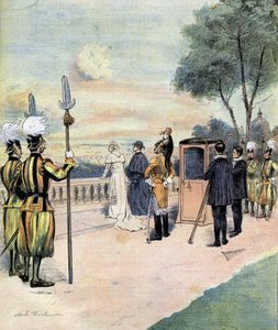 1893年、バチカン庭園での教皇レオ13世、CHモレル氏によるドローイング 作： Charles Morel