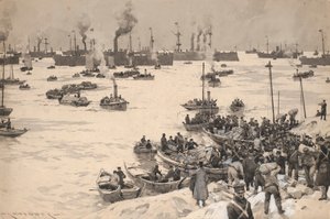 1905年、朝鮮半島に上陸した日本軍。素描と水彩（30.1x45.6cm） チャールズ・M・パッドデイ（？