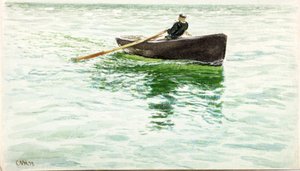 ディンギーを漕ぐ男（ボディカラーと水彩紙） 作： Charles Napier Hemy