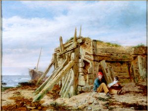 防波堤の下で、1863年 作： Charles Napier Hemy