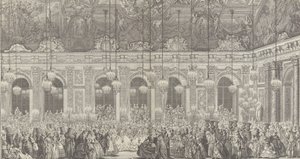 ベルサイユでの仮面舞踏会の装飾、t...、ca. 1764年プレートの1860年復刻版。 作： Charles Nicolas Cochin
