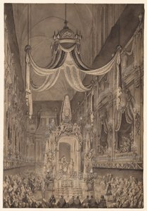 1746 年 11 月 24 日、パリのノートルダム教会で、スペインのマリー テレーズ、フランスのドフィネの葬儀 作： Charles Nicolas Cochin