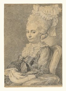 扇子を持つ若い女性の肖像 作： Charles Nicolas Cochin II