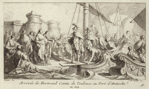 トゥールーズ伯爵ベルトランがトリポリ郡を統治するためにアンティオキアの港に到着 作： Charles Nicolas II Cochin