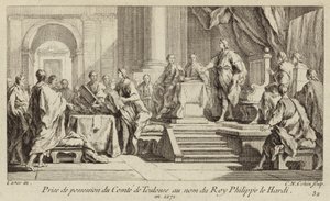 フランス国王フィリップ3世の名において取得したトゥールーズ郡の所有権 作： Charles Nicolas II Cochin