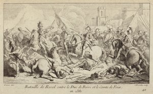 フランス、レヴェルの戦いで戦うベリー公爵とフォワ伯爵の軍勢