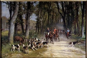 オルレアンの狩猟公爵はシルヴィの木立ちに走った。シャルル・オリヴィエ・ド・ペンヌ（1831-1897）の絵 作： Charles Oliver de Penne
