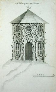 1758年に出版された「ゴシック、中国、現代趣味の装飾建築」より、宴会場の様子（彫刻） 作： Charles Over