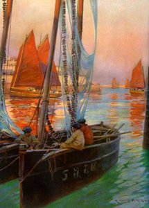 「ブレストの漁船」、1907 年。 作： Charles Padday